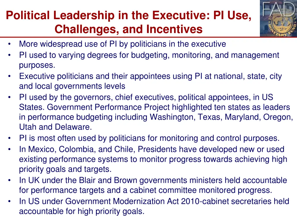 political leadership in the executive