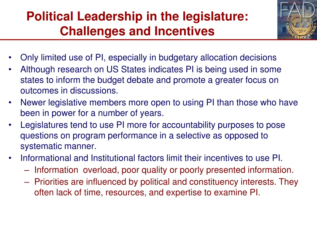 political leadership in the legislature