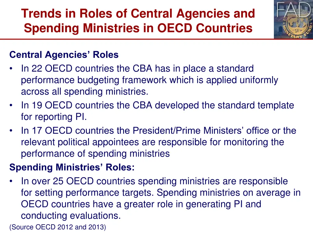 trends in roles of central agencies and spending