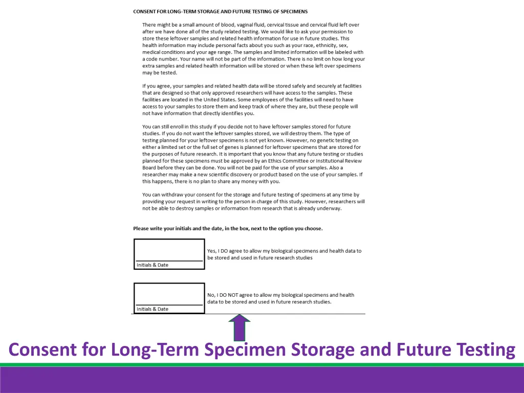 consent for long term specimen storage and future