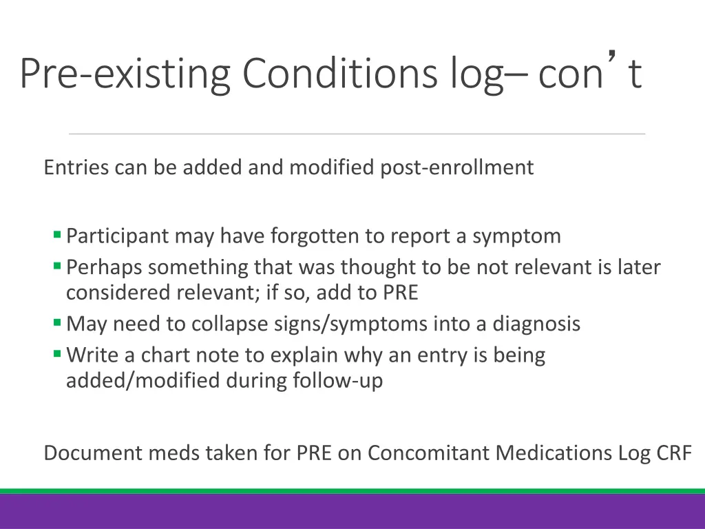 pre existing conditions log con t 2