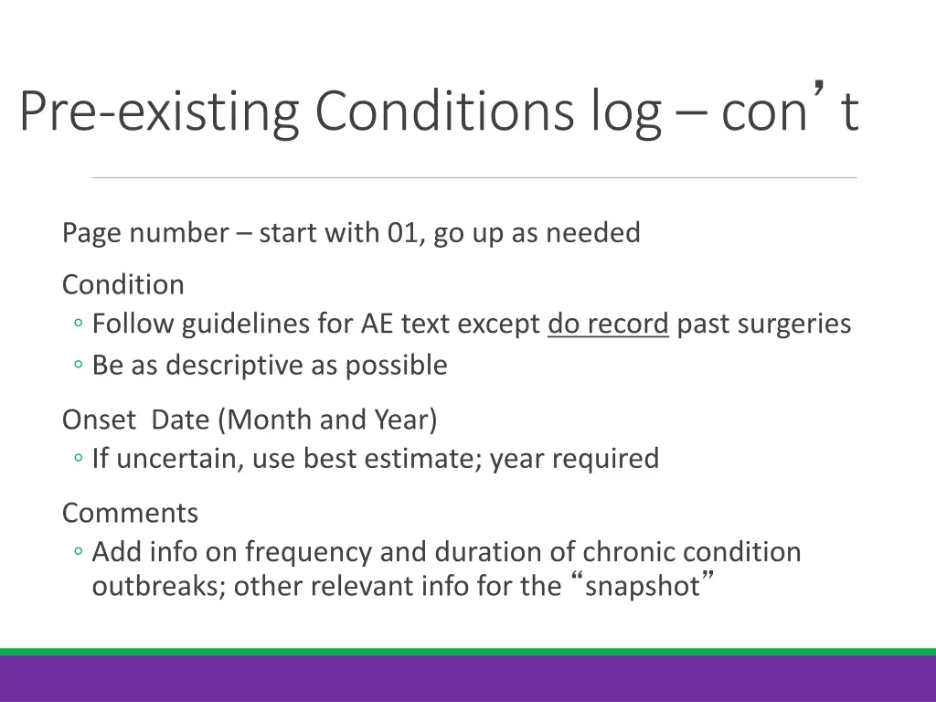 pre existing conditions log con t