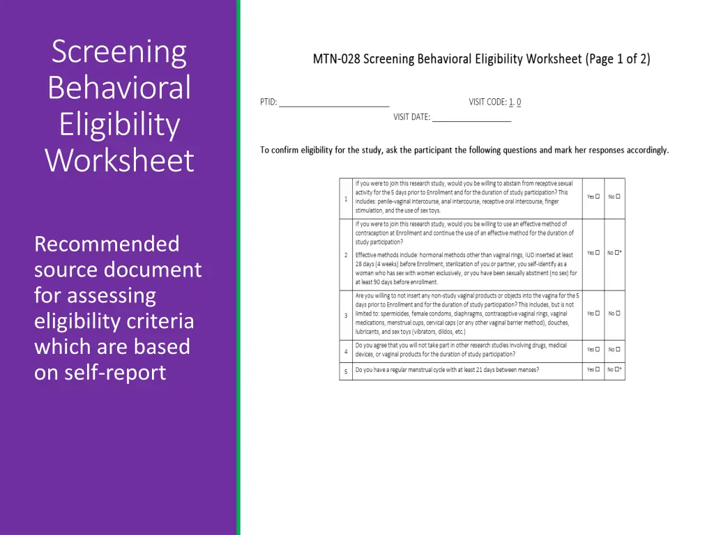 screening behavioral eligibility worksheet