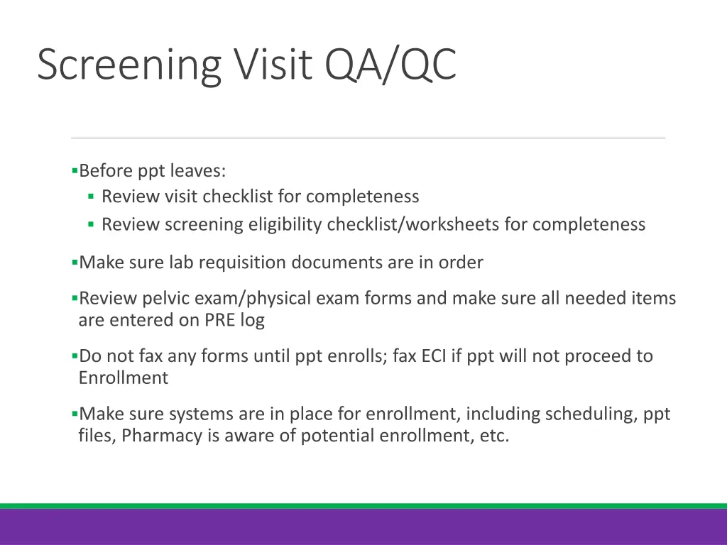 screening visit qa qc