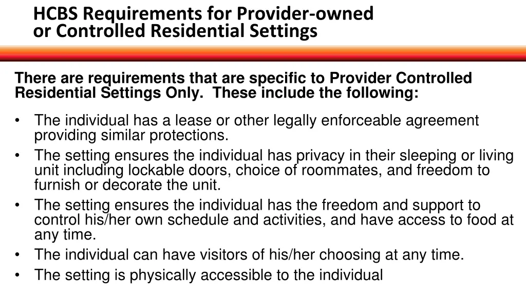 hcbs requirements for provider owned