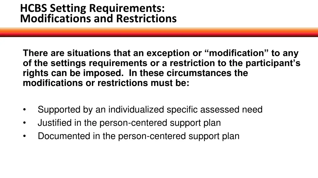 hcbs setting requirements modifications