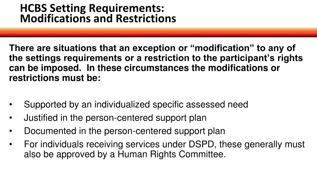 hcbs setting requirements modifications