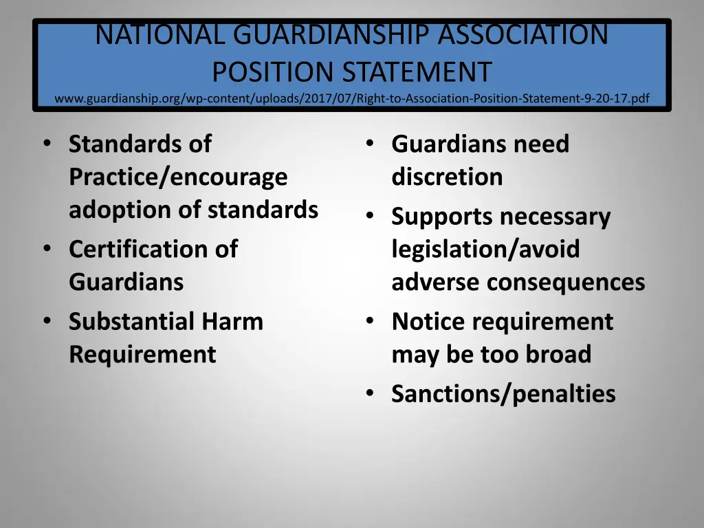 national guardianship association position