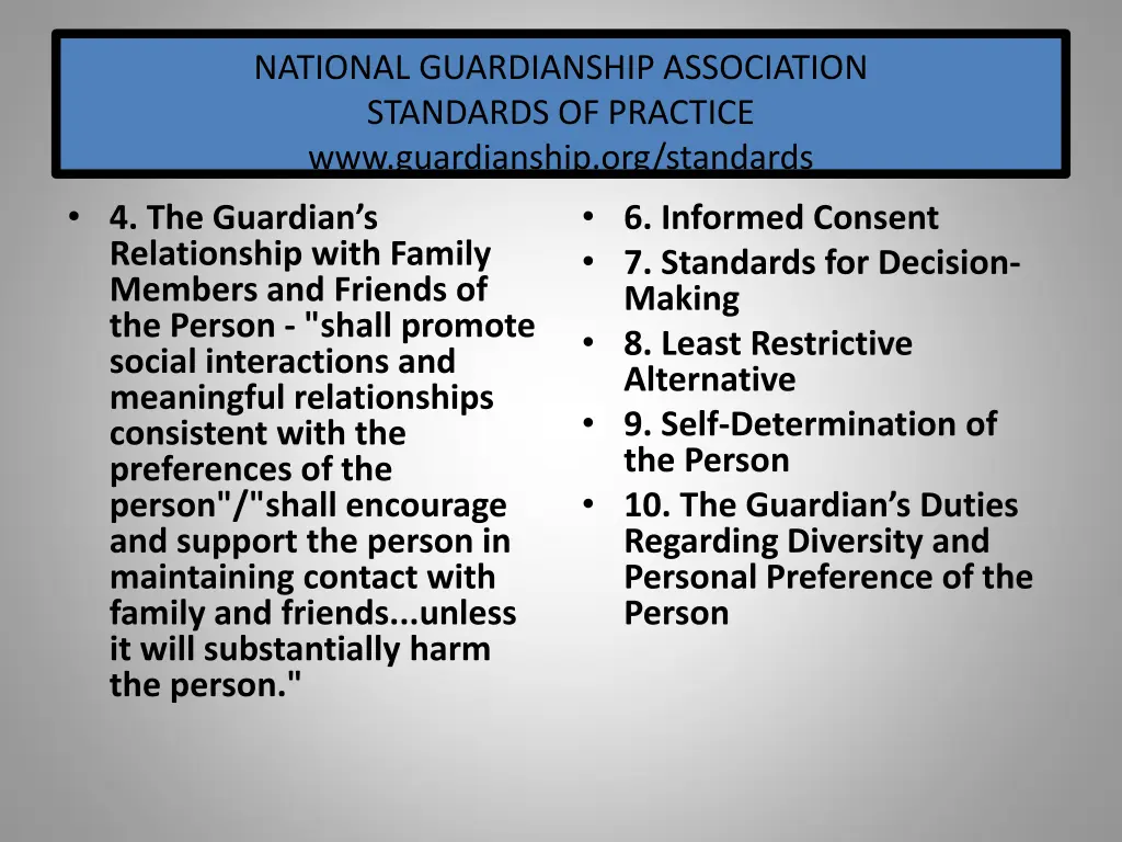 national guardianship association standards