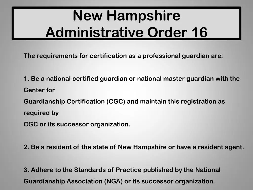 new hampshire administrative order 16