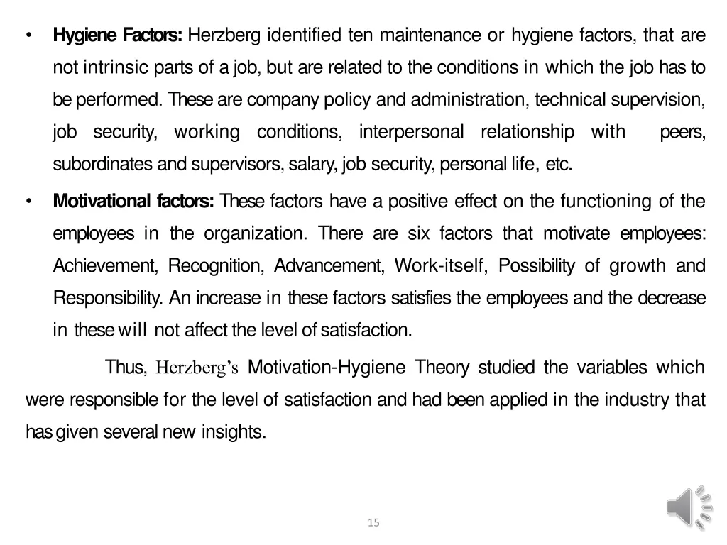 hygiene factors herzberg identified