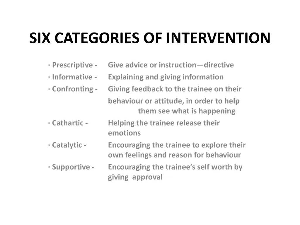 six categories of intervention