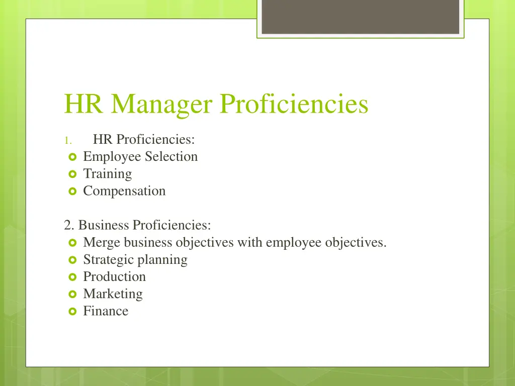 hr manager proficiencies