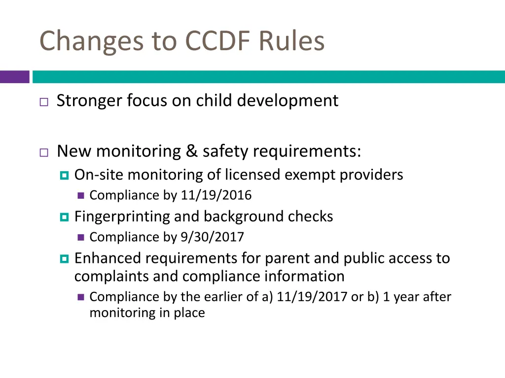 changes to ccdf rules