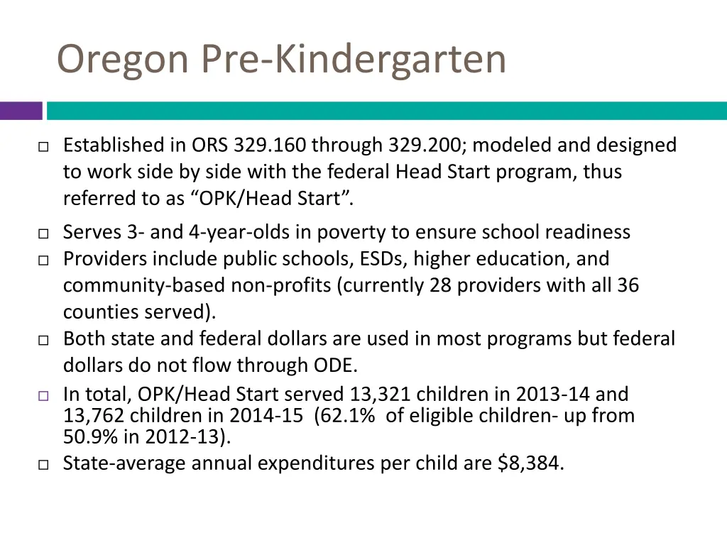 oregon pre kindergarten