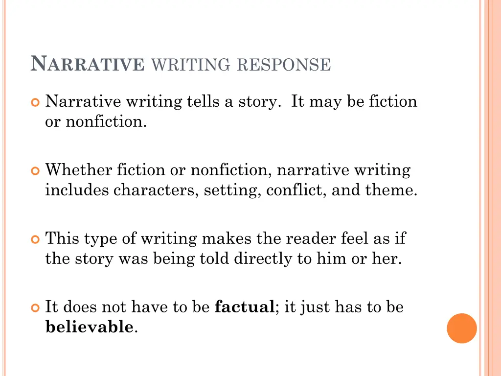 n arrative writing response