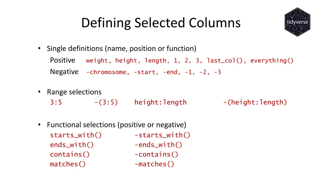 defining selected columns