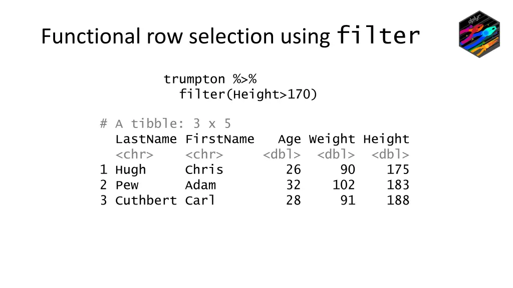 functional row selection using filter