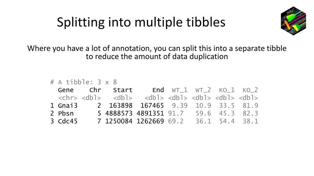 splitting into multiple tibbles