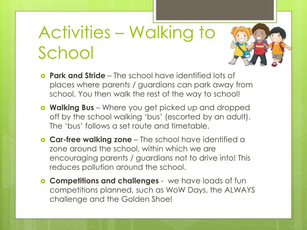 activities walking to school