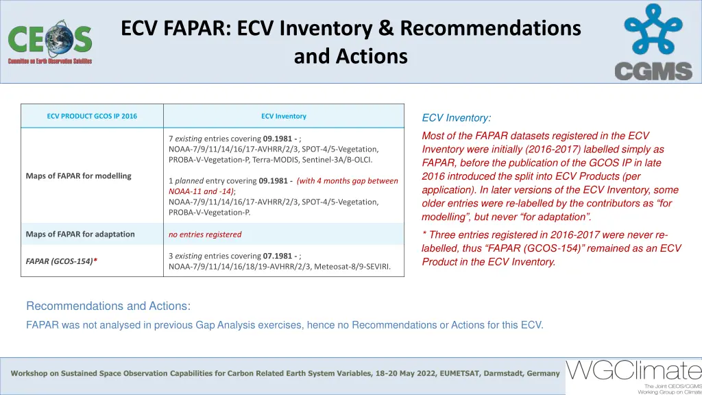 ecv fapar ecv inventory recommendations