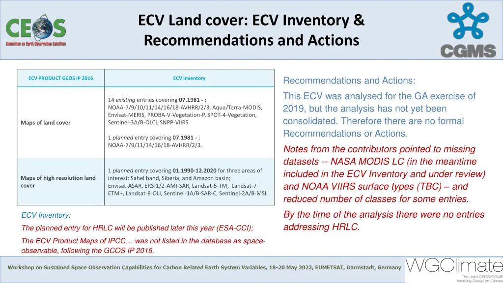 ecv land cover ecv inventory recommendations