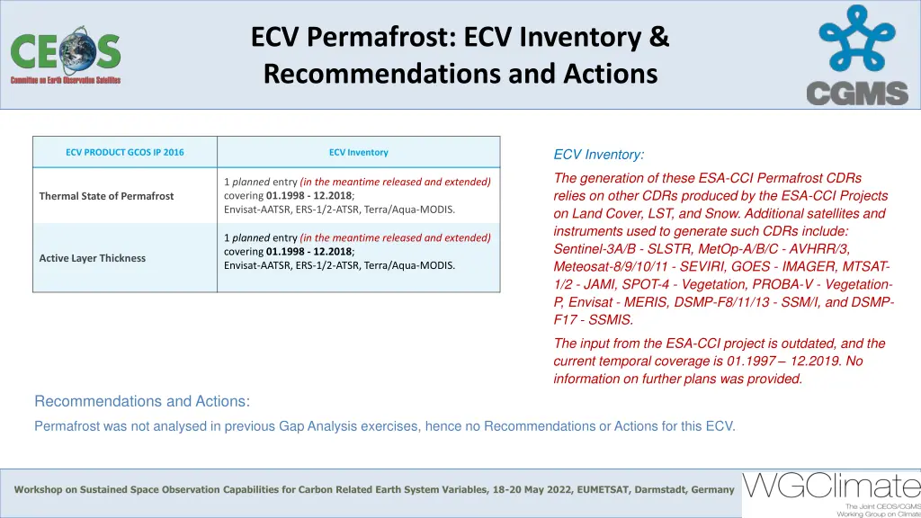 ecv permafrost ecv inventory recommendations