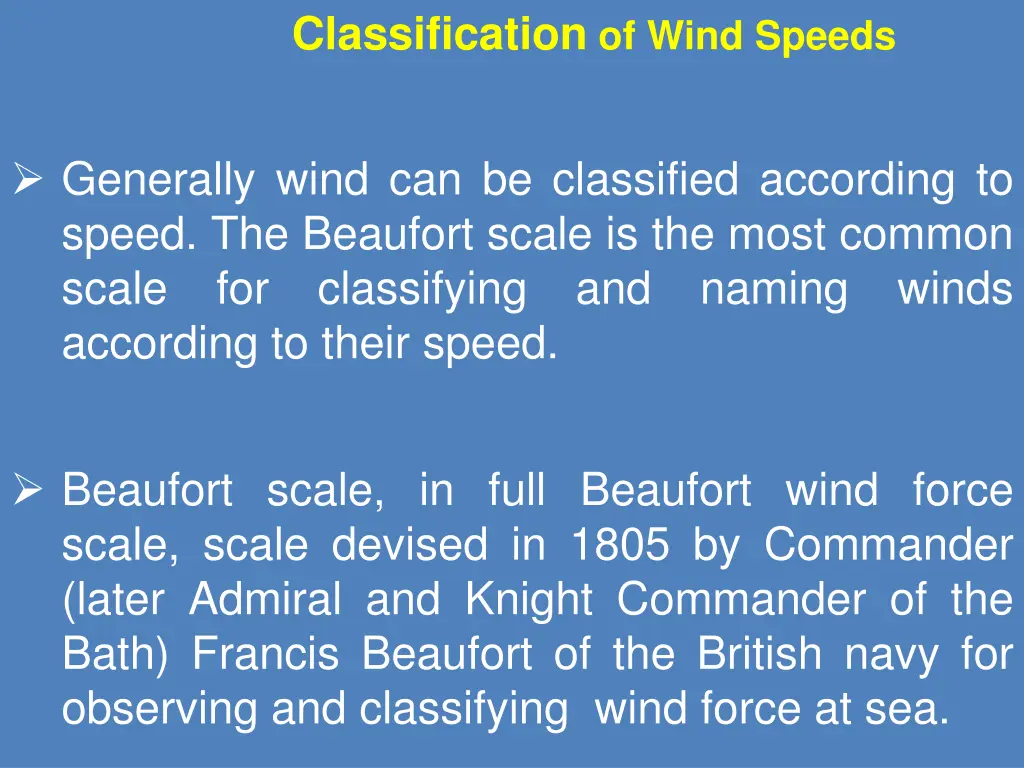 classification of wind speeds