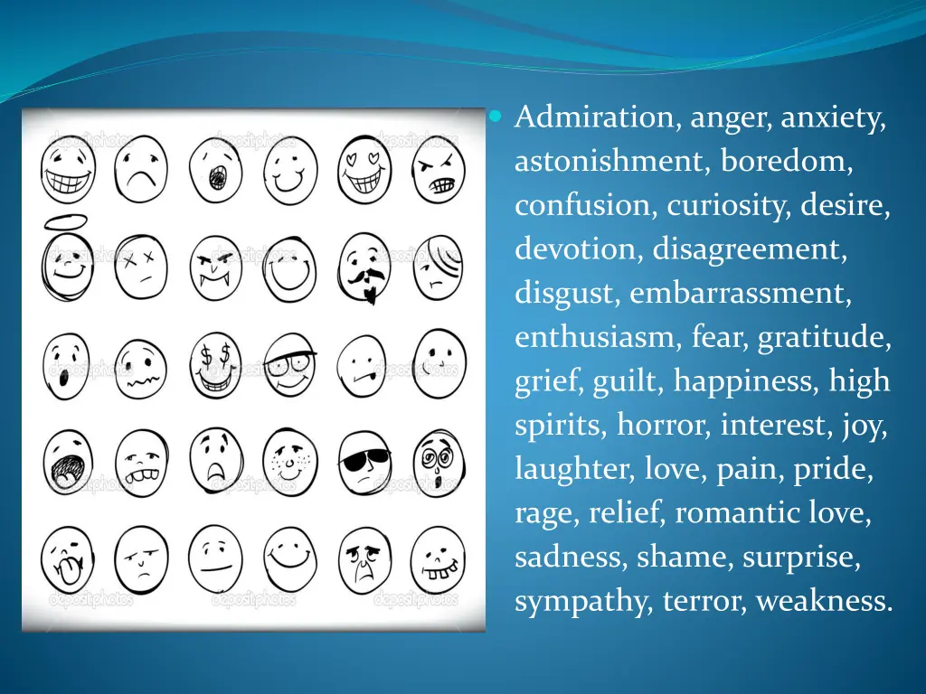 dmiration anger anxiety astonishment boredom