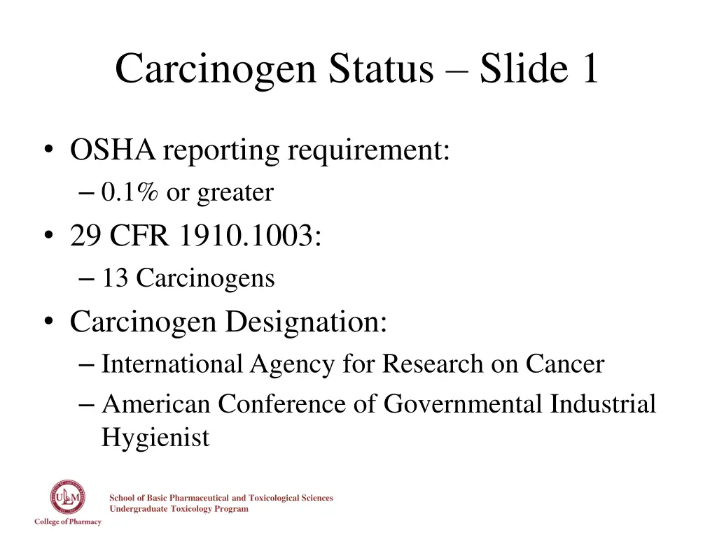 carcinogen status slide 1