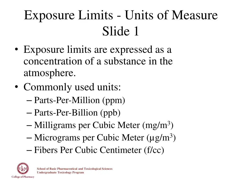 exposure limits units of measure slide 1 exposure