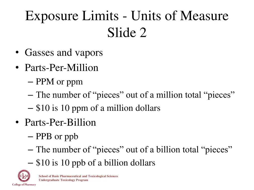 exposure limits units of measure slide 2