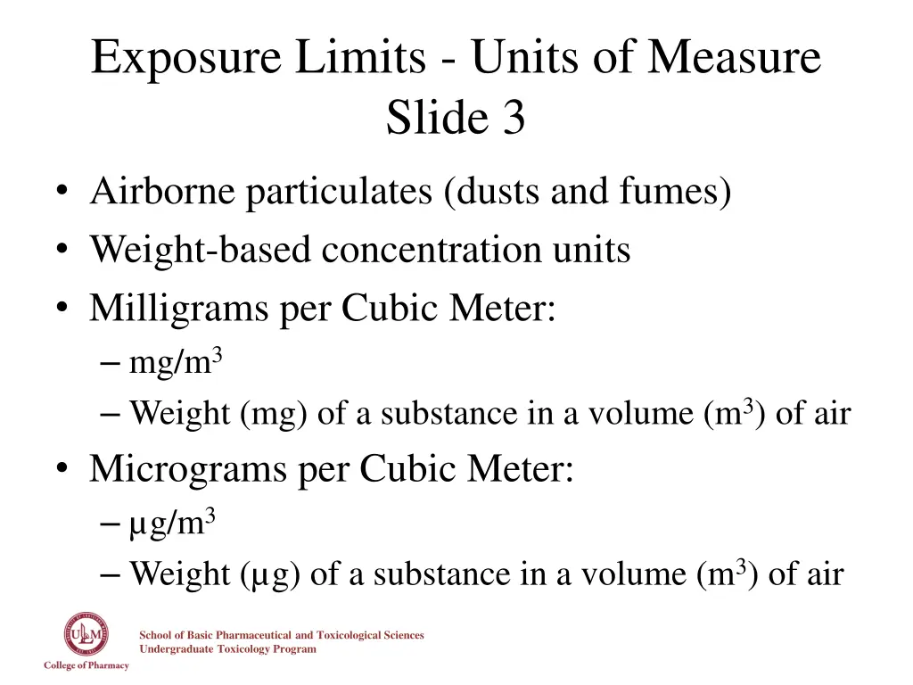 exposure limits units of measure slide 3