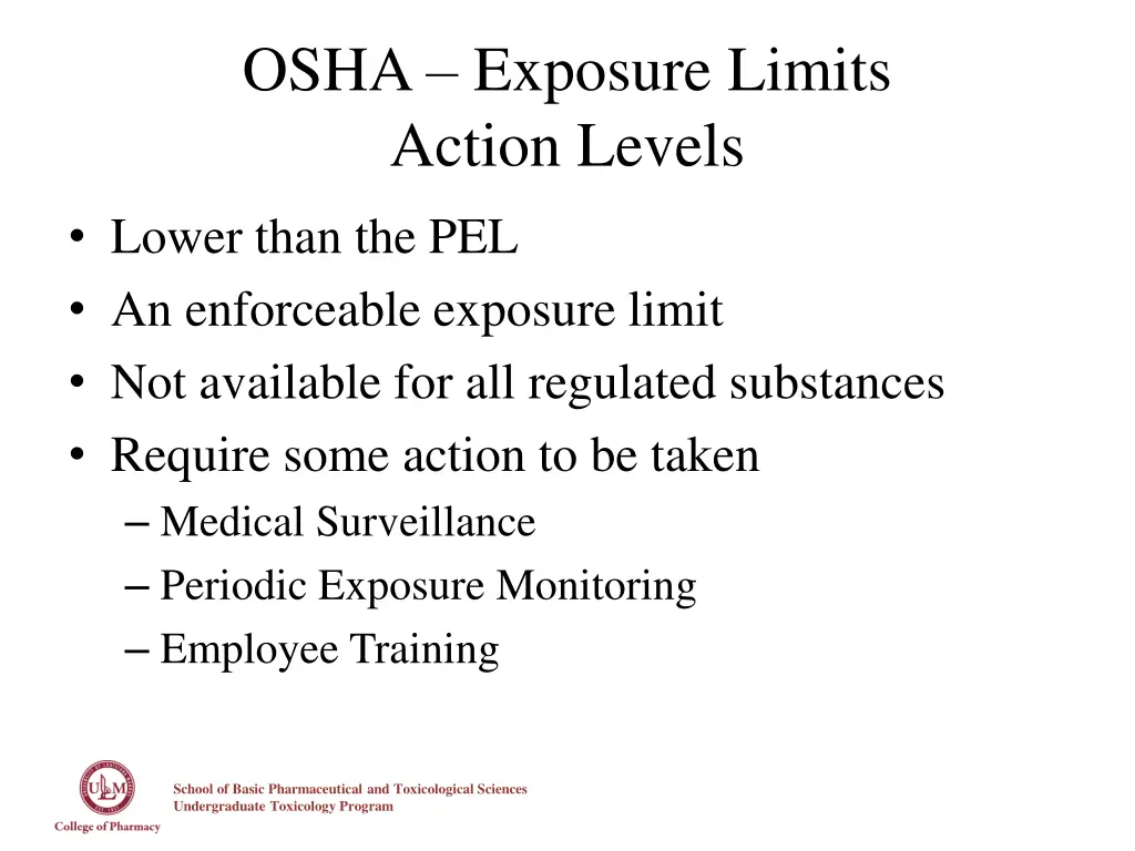 osha exposure limits action levels