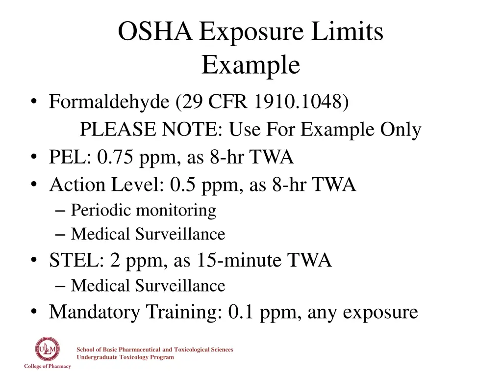 osha exposure limits example formaldehyde