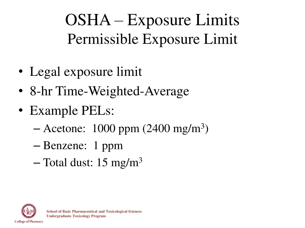 osha exposure limits permissible exposure limit