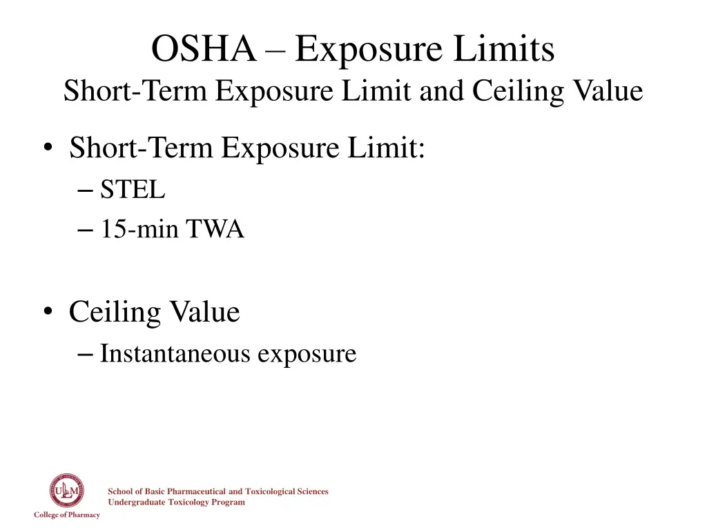 osha exposure limits short term exposure limit