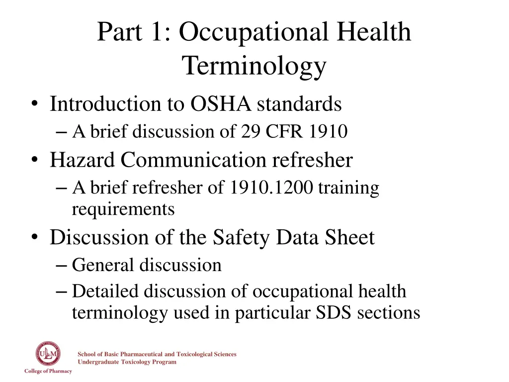 part 1 occupational health terminology