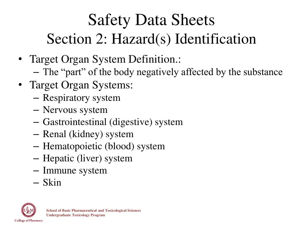 safety data sheets section 2 hazard