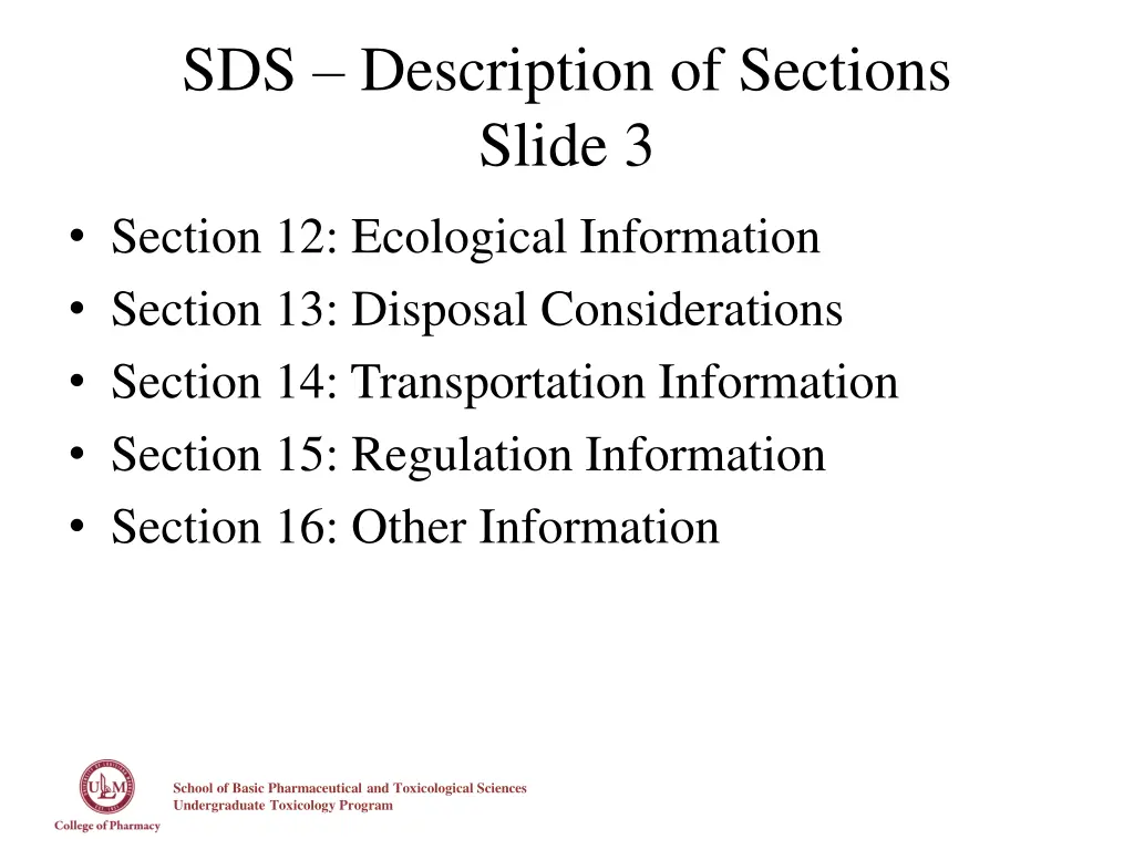 sds description of sections slide 3