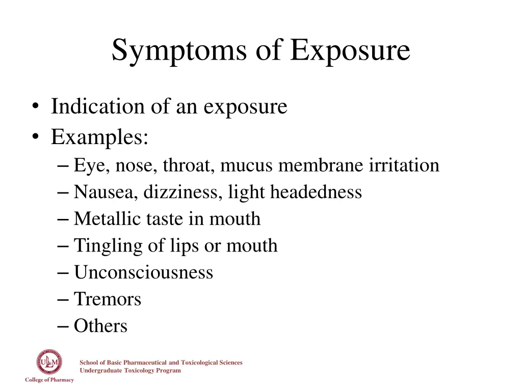 symptoms of exposure