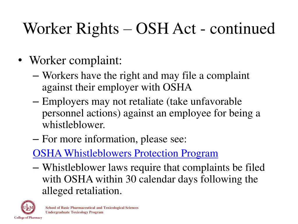 worker rights osh act continued