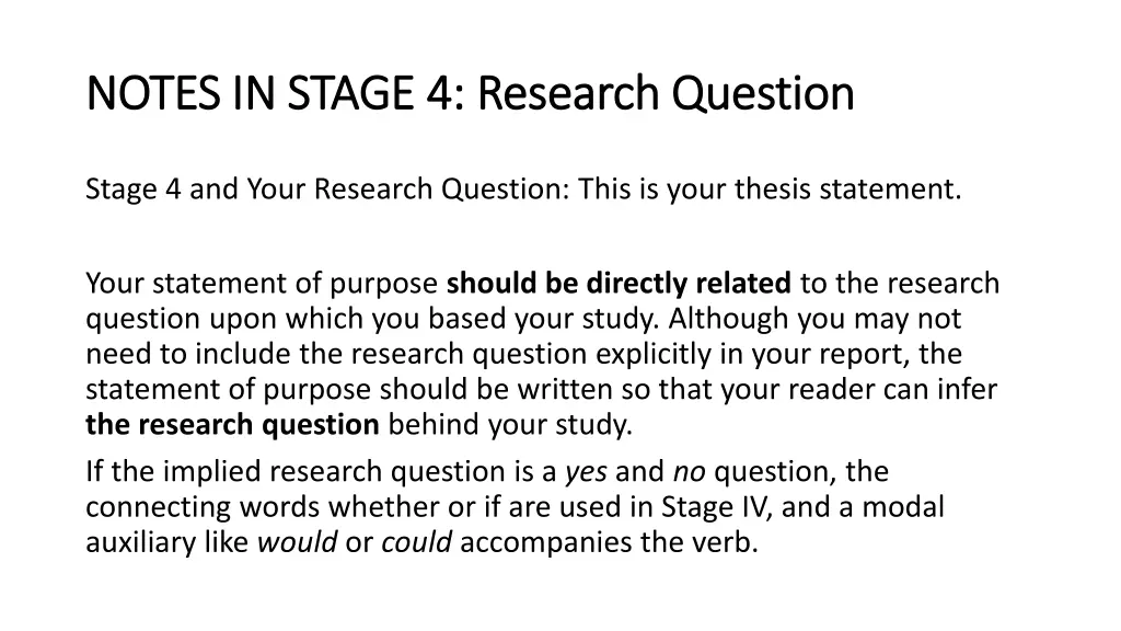 notes in stage 4 research question notes in stage