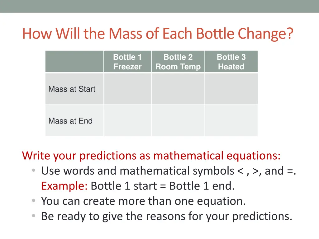 how will the mass of each bottle change