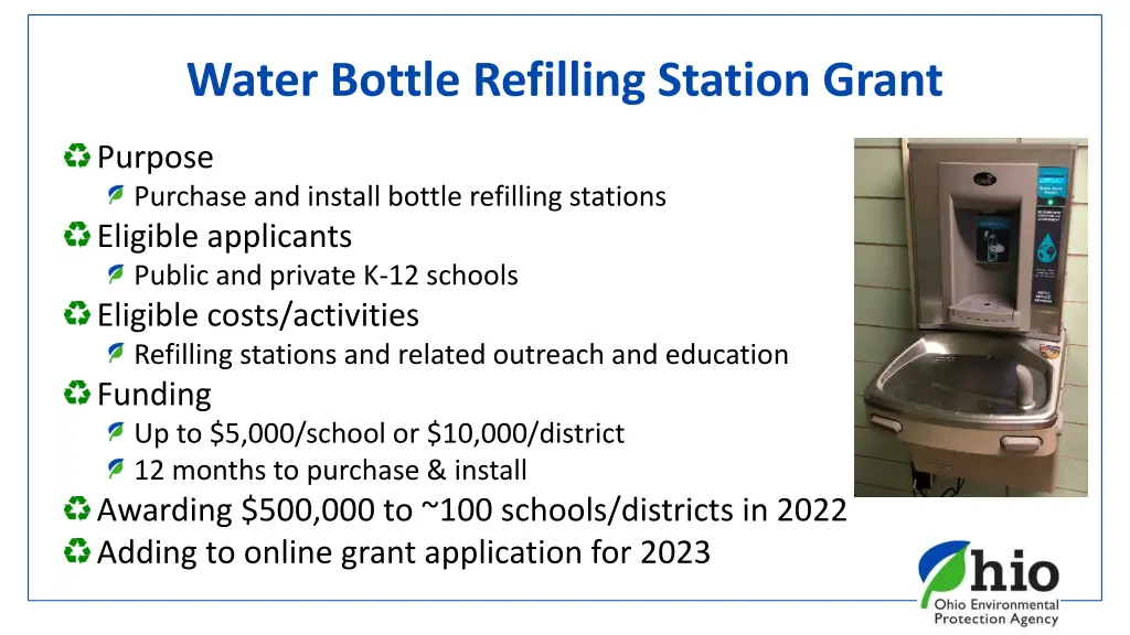 water bottle refilling station grant