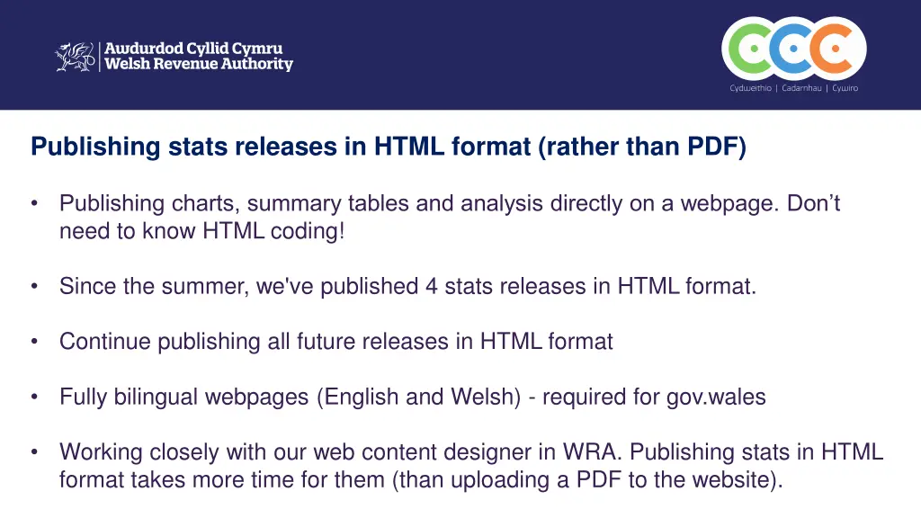 publishing stats releases in html format rather