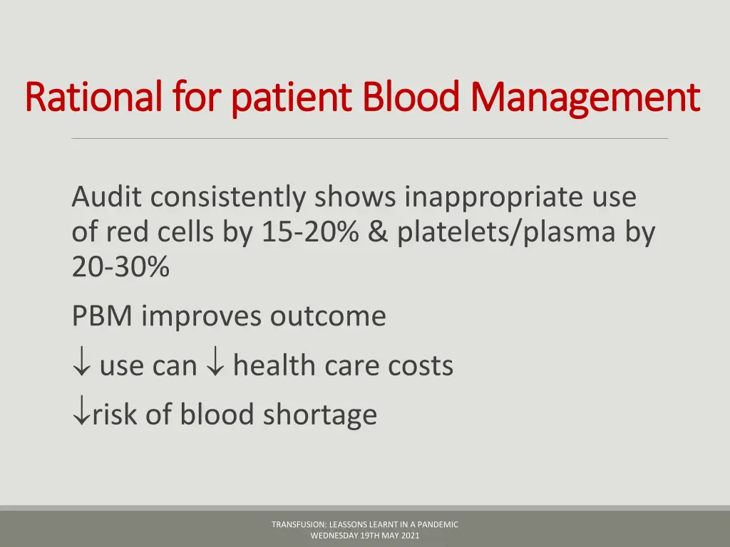 rational for patient blood management rational