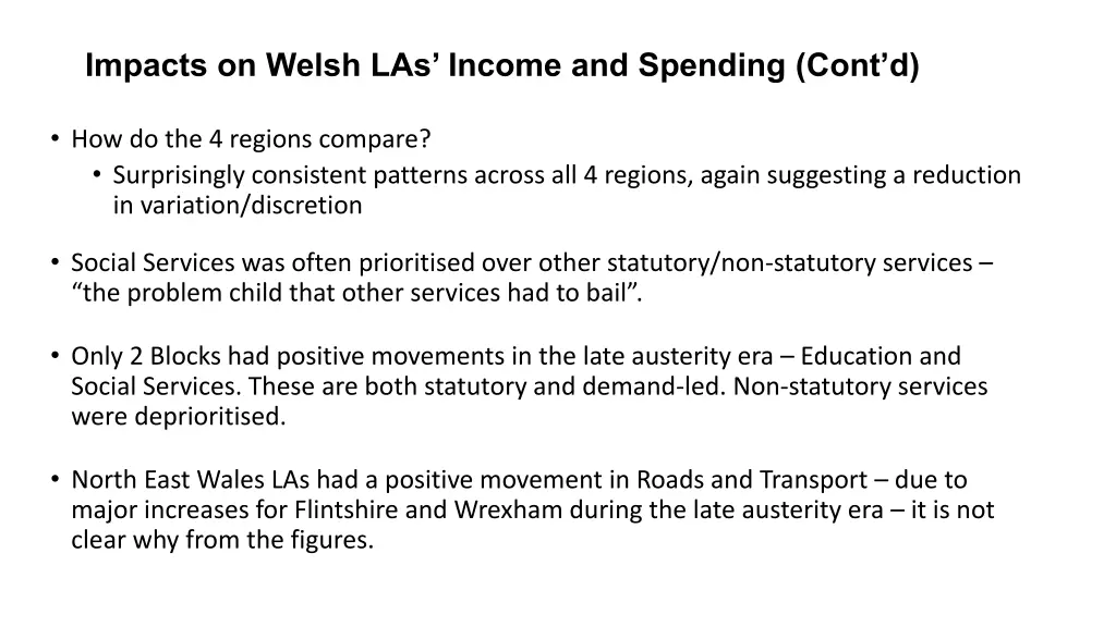 impacts on welsh las income and spending cont d