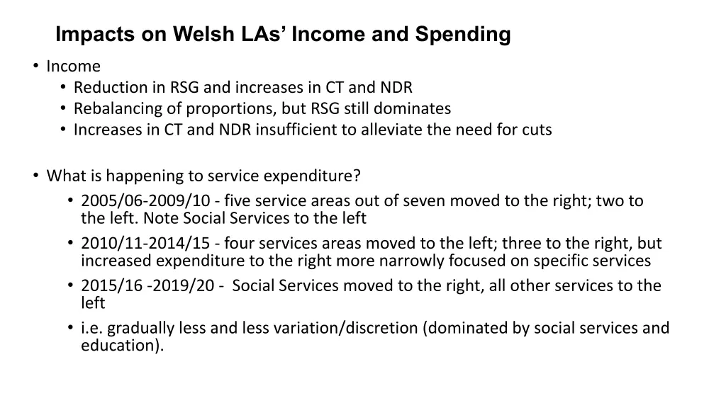 impacts on welsh las income and spending