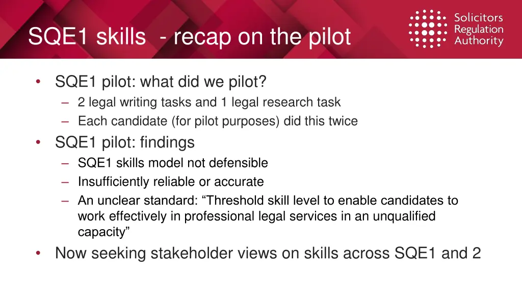 sqe1 skills recap on the pilot